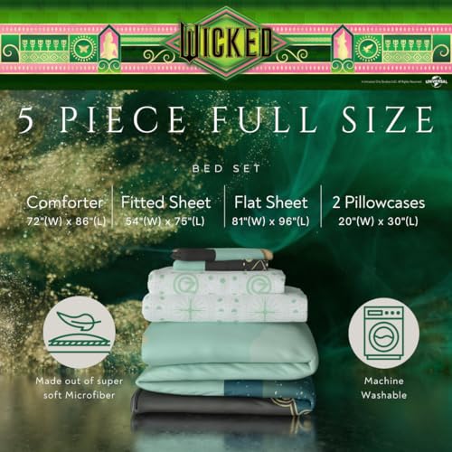 Franco Collectibles Wicked Elphaba and Glinda Bedding 5 Piece Super Soft Reversible Comforter and Sheet Set Full Officially Licensed Product By Franco - Image 3