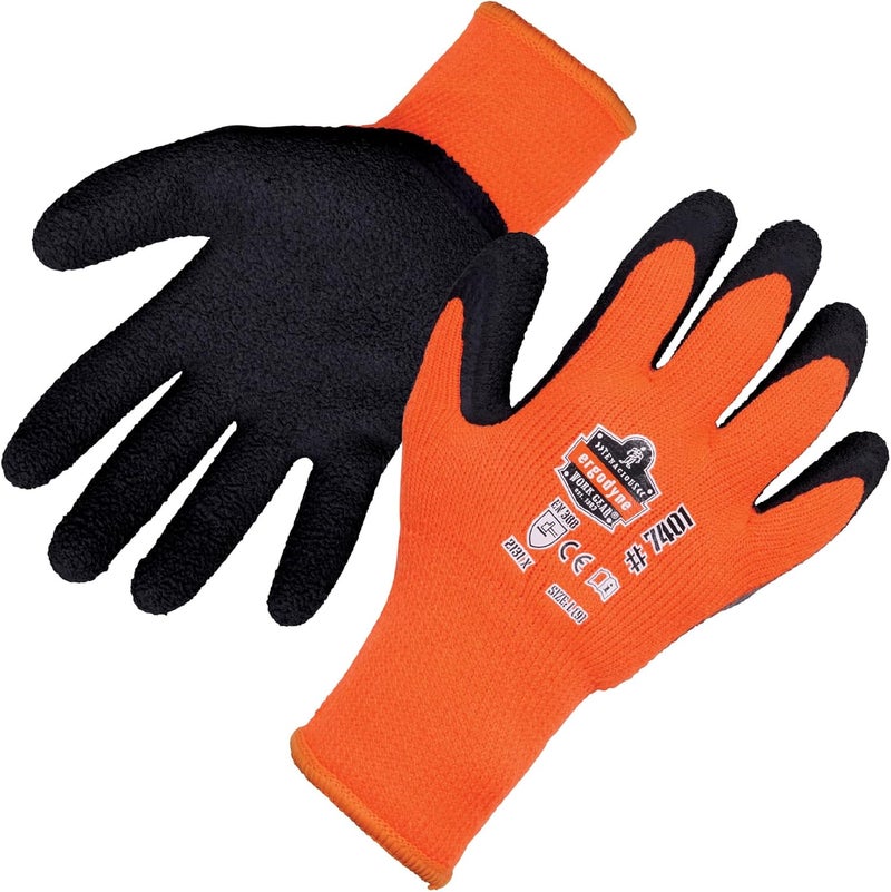 Ergodyne ProFlex 7401 Coated Winter Work Gloves Latex Coated Palm Thermal Fleece Lining Orange - Image 1