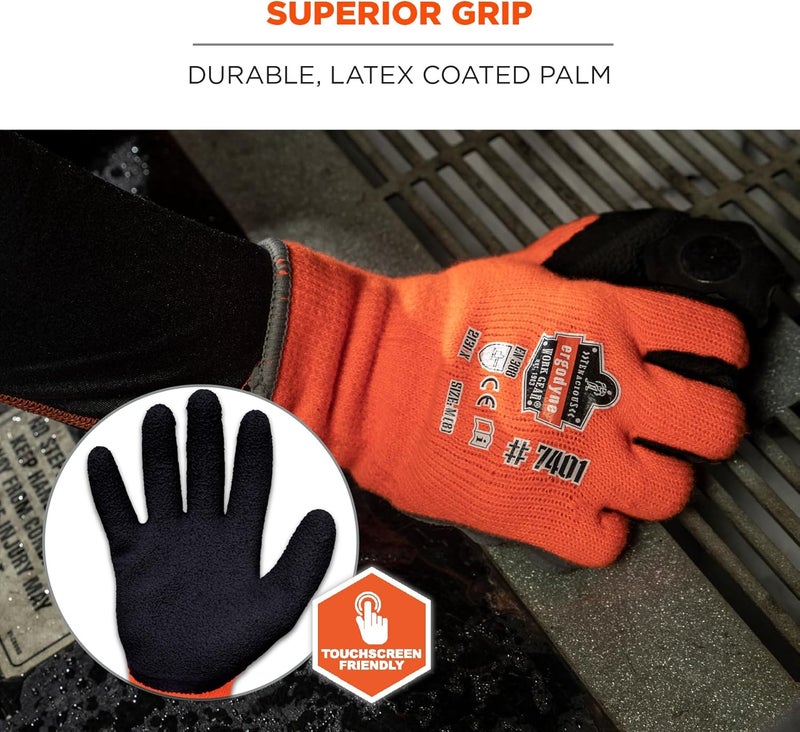 Ergodyne ProFlex 7401 Coated Winter Work Gloves Latex Coated Palm Thermal Fleece Lining Orange - Image 5
