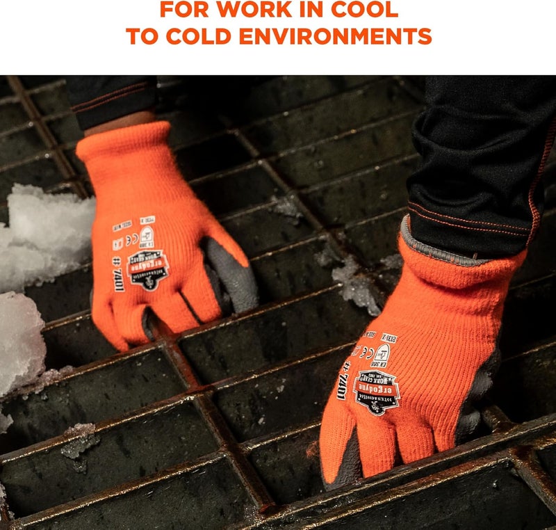 Ergodyne ProFlex 7401 Coated Winter Work Gloves Latex Coated Palm Thermal Fleece Lining Orange - Image 2