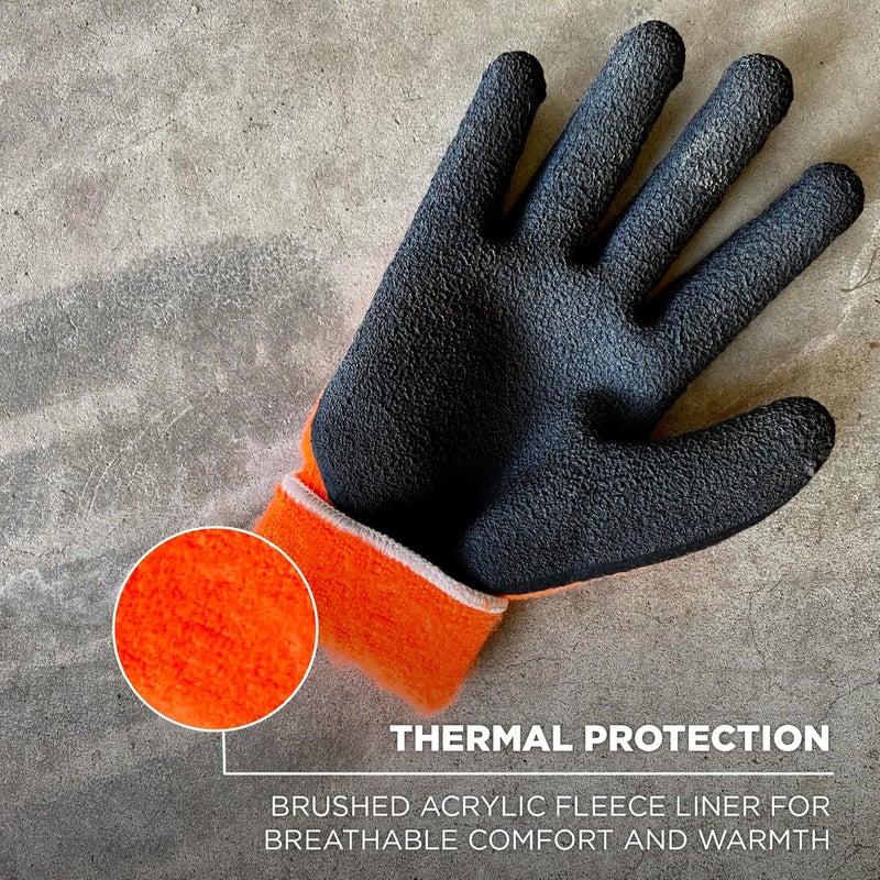 Ergodyne ProFlex 7401 Coated Winter Work Gloves Latex Coated Palm Thermal Fleece Lining Orange - Image 3