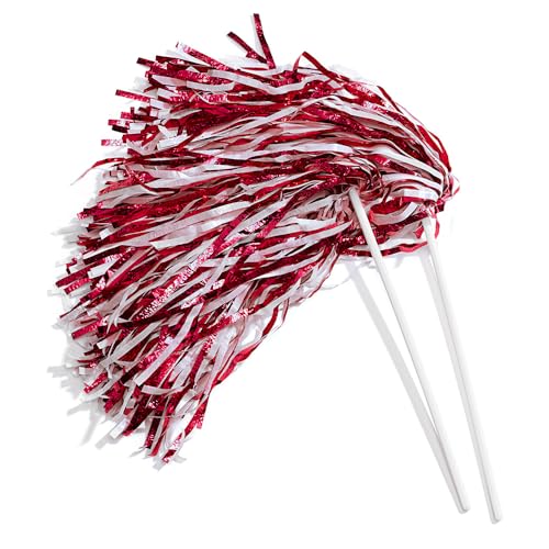 Anderson's Metallic Maroon and White Foil Textured School Spirit Shakers, Cheerleader Pom Poms, Football, Basketball, Homecoming Squad, Team, Party, Dance, Club, Performance, Celebration Pack of 10 - Image 1