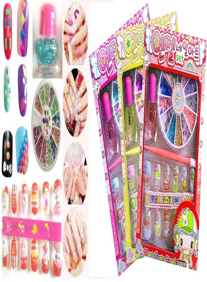 YBN Designer Nail Arts Set of 3 Different Colored Attractive Baby Artificial Nails With Polish Nail Art Kit for kids Girl's Multicolor Pack 1 - Image 2