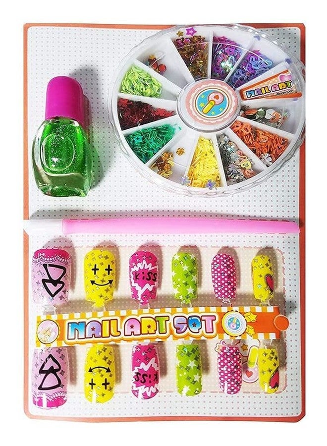 YBN Designer Nail Arts Set of 3 Different Colored Attractive Baby Artificial Nails With Polish Nail Art Kit for kids Girl's Multicolor Pack 1 - Image 1