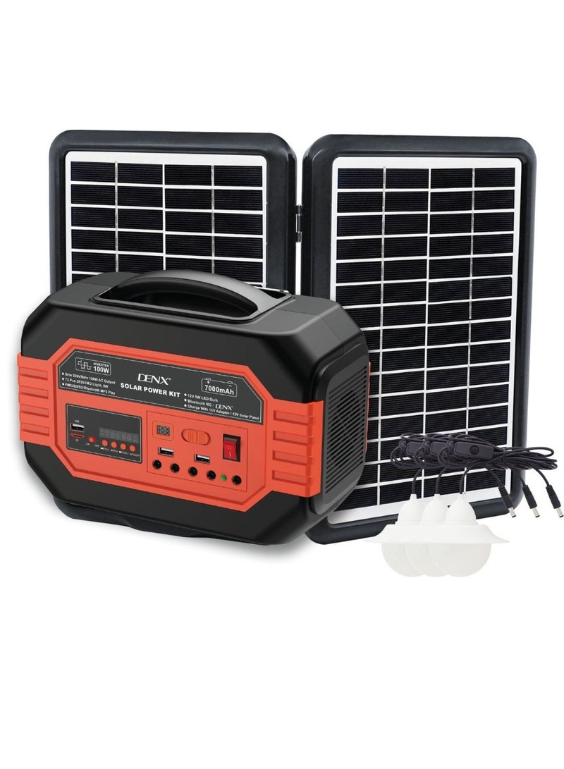 دينكس مولد طاقة شمسي محمول مع لوحين شمسيين 15V/13W وبطارية 12V سعة 7000mAh – نظام طاقة للطوارئ والرحلات مع كشاف وكابلات بطول 5 متر - Image 1