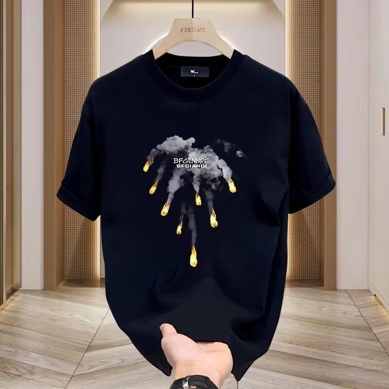 Pure Cotton Short-Sleeved T-Shirt Men'S Fashionable Brand Summer Slim-Fit Short-Sleeved Internet Trendy Simple Printed Top - Image 2