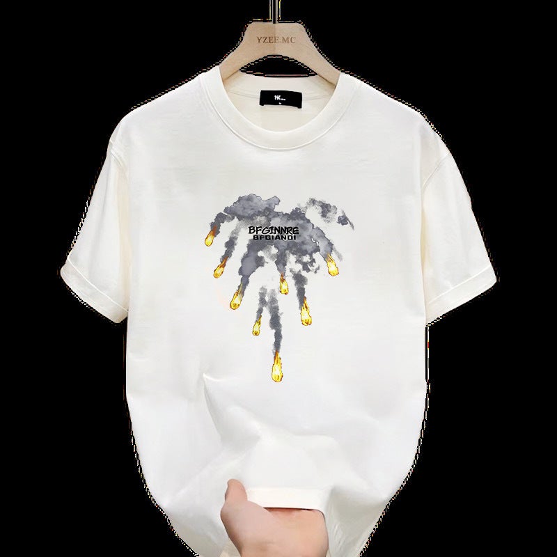 Pure Cotton Short-Sleeved T-Shirt Men'S Fashionable Brand Summer Slim-Fit Short-Sleeved Internet Trendy Simple Printed Top - Image 5