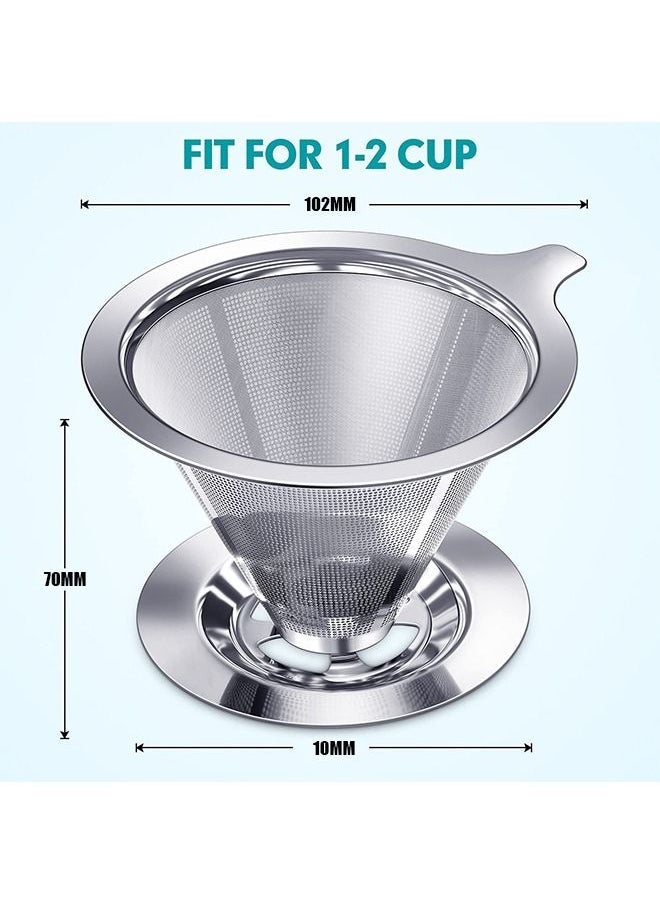 Stainless Steel Paperless Reusable Coffee Filter, Single Cup Coffee Maker 1-4 Cup With Non-slip Cup Stand - Image 5