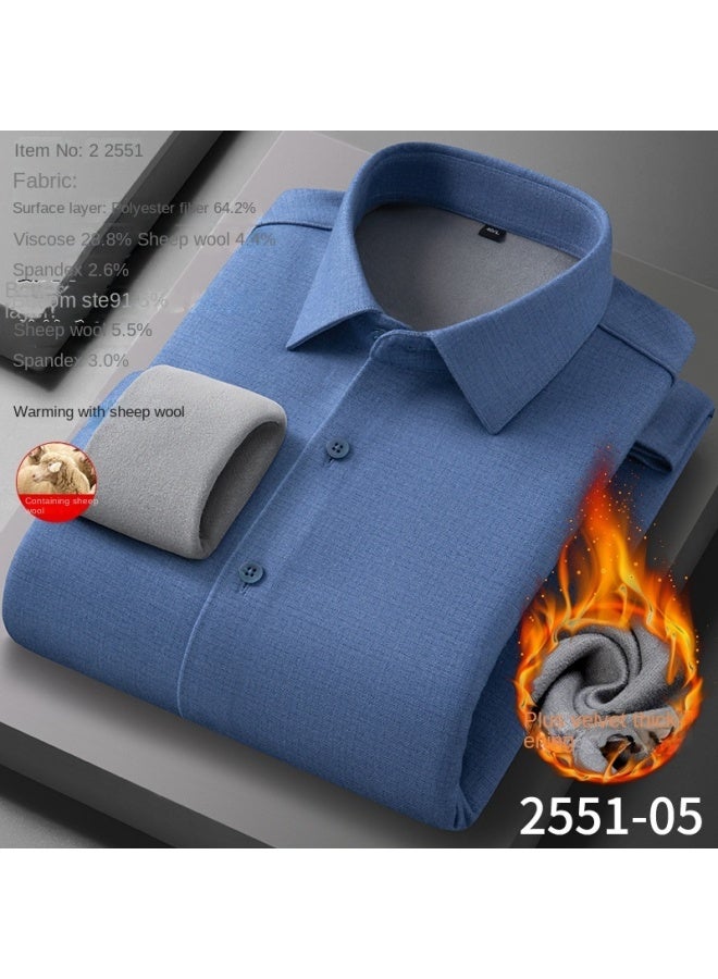 Winter Wool Fleece-lined Thickeneded Shirt Men's Business Casual Long-sleeved Warm Shirt Middle-aged Wool Shirt - Image 1