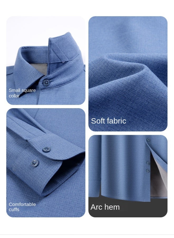 Winter Wool Fleece-lined Thickeneded Shirt Men's Business Casual Long-sleeved Warm Shirt Middle-aged Wool Shirt - Image 2