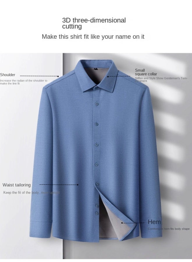 Winter Wool Fleece-lined Thickeneded Shirt Men's Business Casual Long-sleeved Warm Shirt Middle-aged Wool Shirt - Image 5