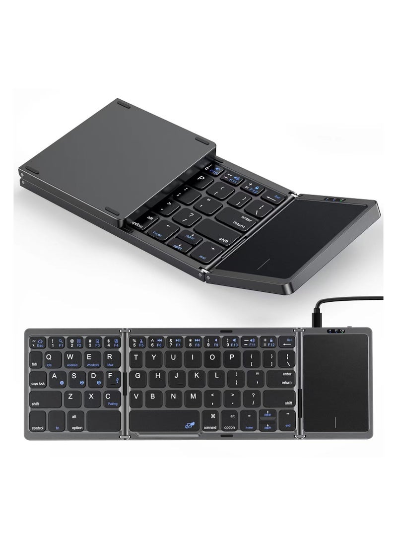 Aookay Arabic & English Foldable Bluetooth Keyboard with Touchpad, Rechargeable Wireless Portable Keyboard, Dual-Mode Bluetooth/USB Wired Pocket-Sized Travel Keyboard for i-O-S, Android, Windows, Mac OS  - Image 1
