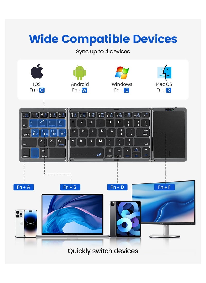 Aookay Arabic & English Foldable Bluetooth Keyboard with Touchpad, Rechargeable Wireless Portable Keyboard, Dual-Mode Bluetooth/USB Wired Pocket-Sized Travel Keyboard for i-O-S, Android, Windows, Mac OS  - Image 2