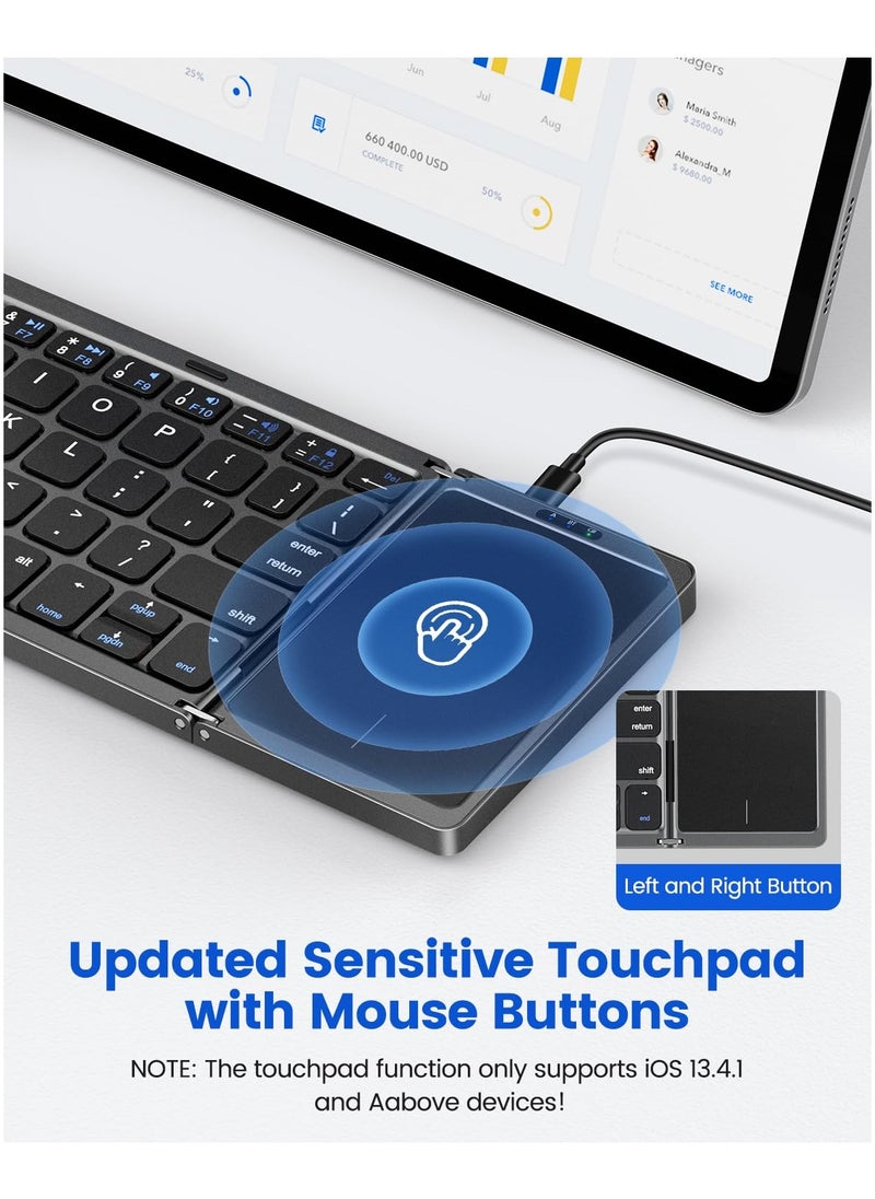 Aookay Arabic & English Foldable Bluetooth Keyboard with Touchpad, Rechargeable Wireless Portable Keyboard, Dual-Mode Bluetooth/USB Wired Pocket-Sized Travel Keyboard for i-O-S, Android, Windows, Mac OS  - Image 3
