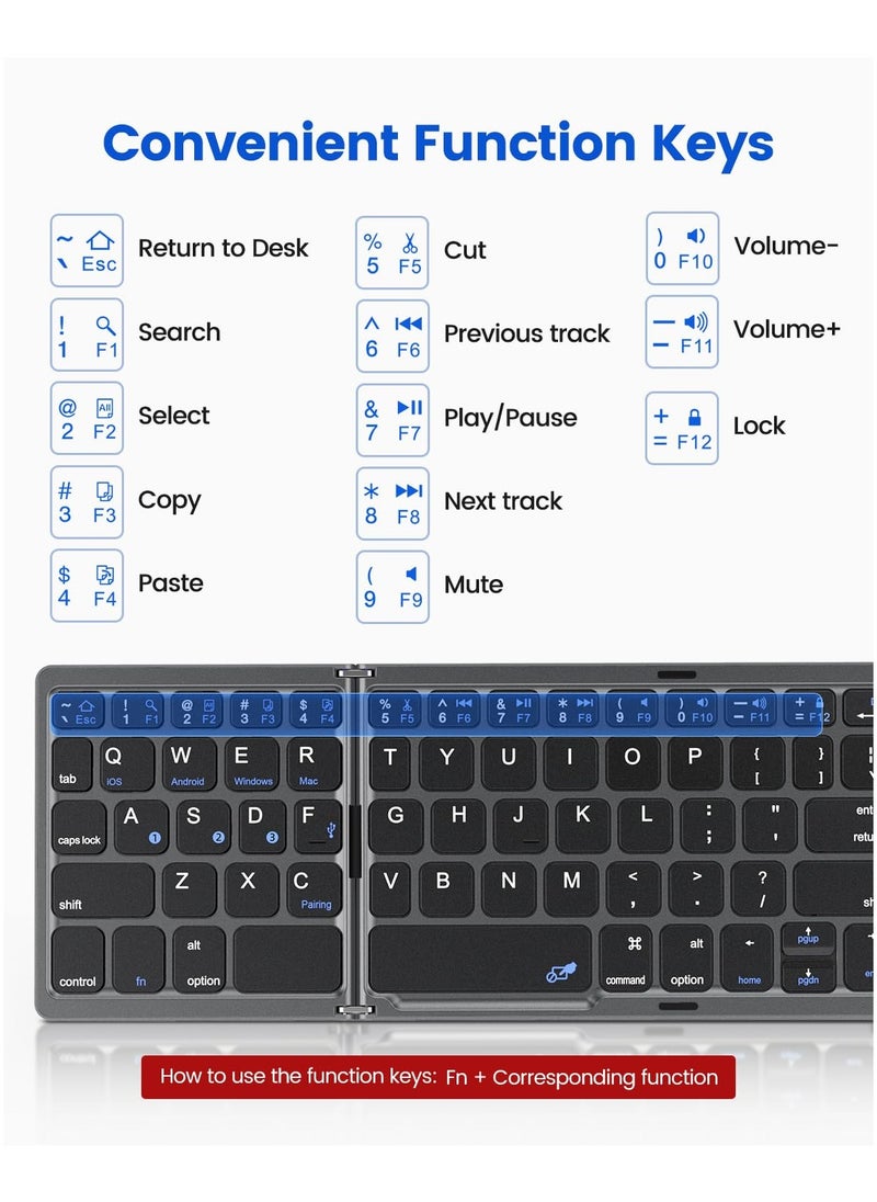 Aookay Arabic & English Foldable Bluetooth Keyboard with Touchpad, Rechargeable Wireless Portable Keyboard, Dual-Mode Bluetooth/USB Wired Pocket-Sized Travel Keyboard for i-O-S, Android, Windows, Mac OS  - Image 4