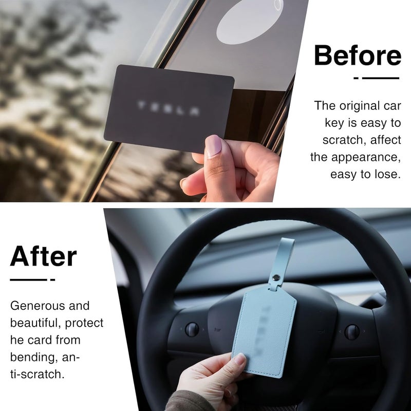 Tesheer Light Blue PU Leather Key Card Holder for Tesla - Image 3
