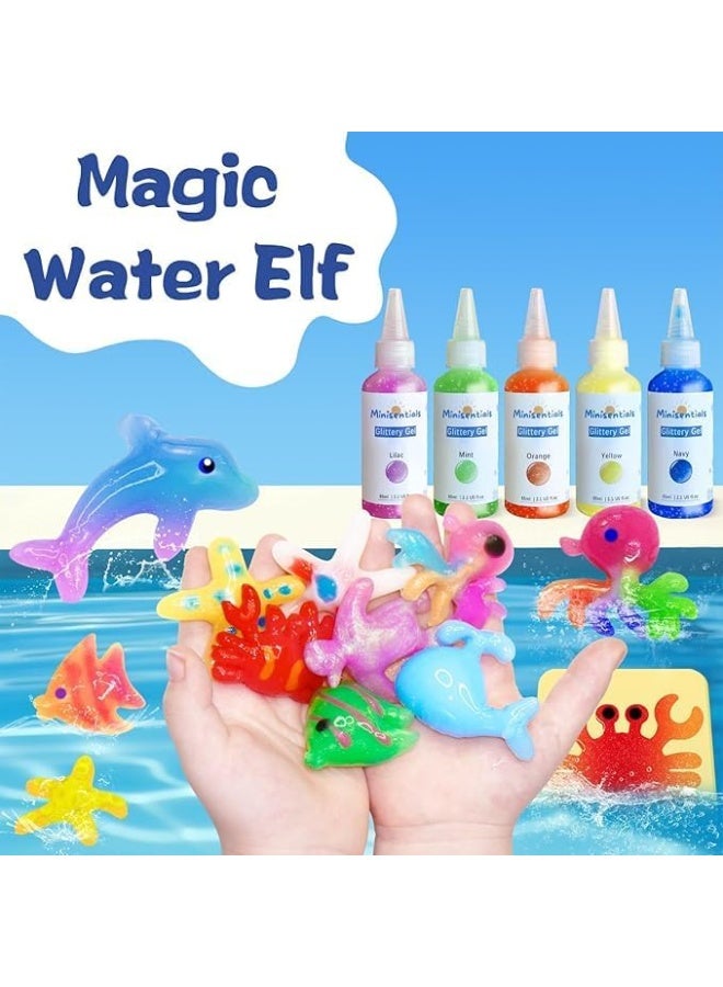 Generic Jar Magic Water Toy Set Magic Water 3D Plastic Glass Gel with Water Game Molds for Children Sea Life Games 12 Color Bottles + 12 Shapes Each shape has two sides - Image 1
