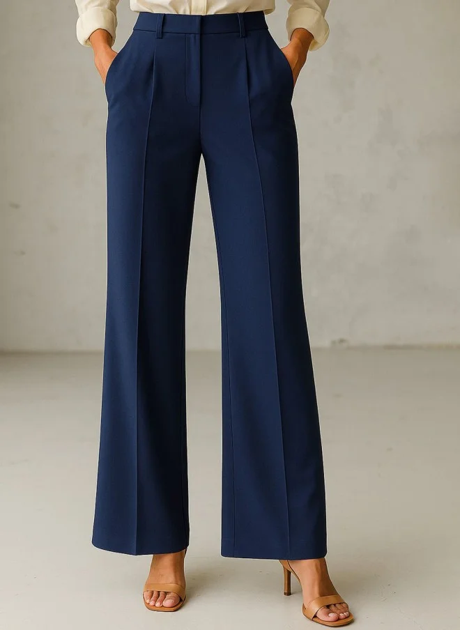 ساسافراس Solid Navy High-Rise Formal Trousers for Women