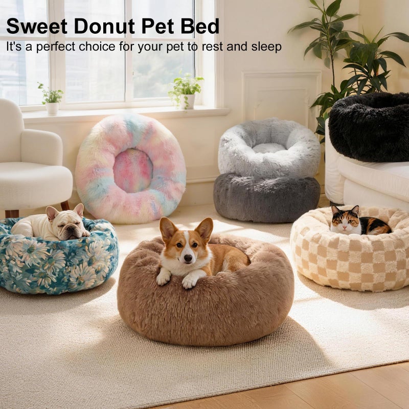 Kimpets Dog Calming Beds for Small Medium Large Dogs - Round Donut Washable Puppy Dog Bed, Anti-Slip Faux Fur Fluffy Donut Cuddle Anxiety Cat Pet Bed(20'' Khaki - Image 5