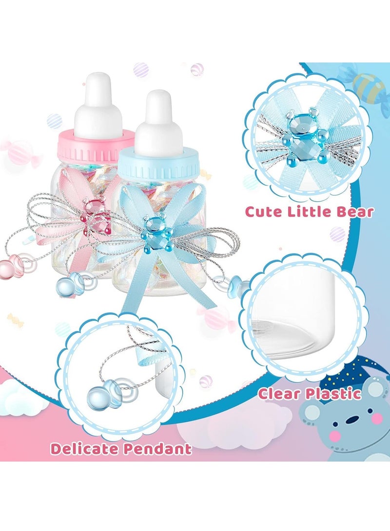 Baby Shower Bottles 48 Pcs Baby Shower Mini Milk Bottle Baby Bottles Mini Baby Bottles for Baby Shower Plastic Bear Candy Box Bottles with Ribbon for Baby Shower Favor Gift Decor Blue Pink - Image 4