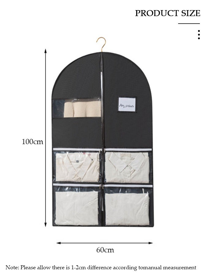 DUNISO 2 قطعة غطاء غبار الملابس حقيبة ملابس غير منسوجة مع 4 جيوب بسحاب ونافذة واضحة لتخزين الملابس أو السفر 60x10x125cm - Image 4