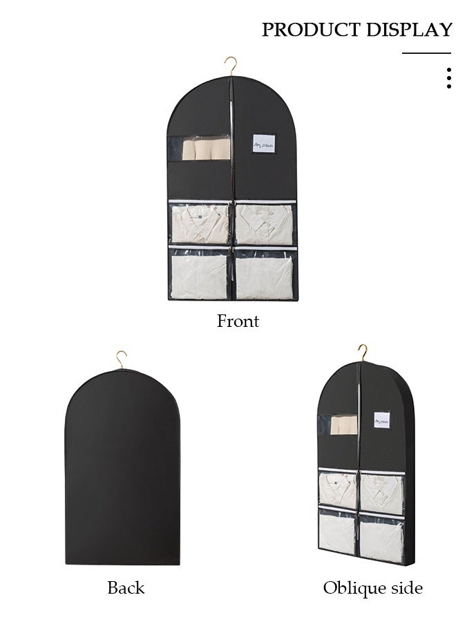 DUNISO 2 قطعة غطاء غبار الملابس حقيبة ملابس غير منسوجة مع 4 جيوب بسحاب ونافذة واضحة لتخزين الملابس أو السفر 60x10x125cm - Image 3