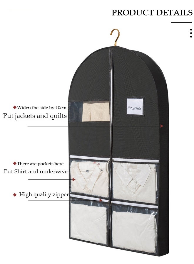 DUNISO 2 قطعة غطاء غبار الملابس حقيبة ملابس غير منسوجة مع 4 جيوب بسحاب ونافذة واضحة لتخزين الملابس أو السفر 60x10x125cm - Image 2