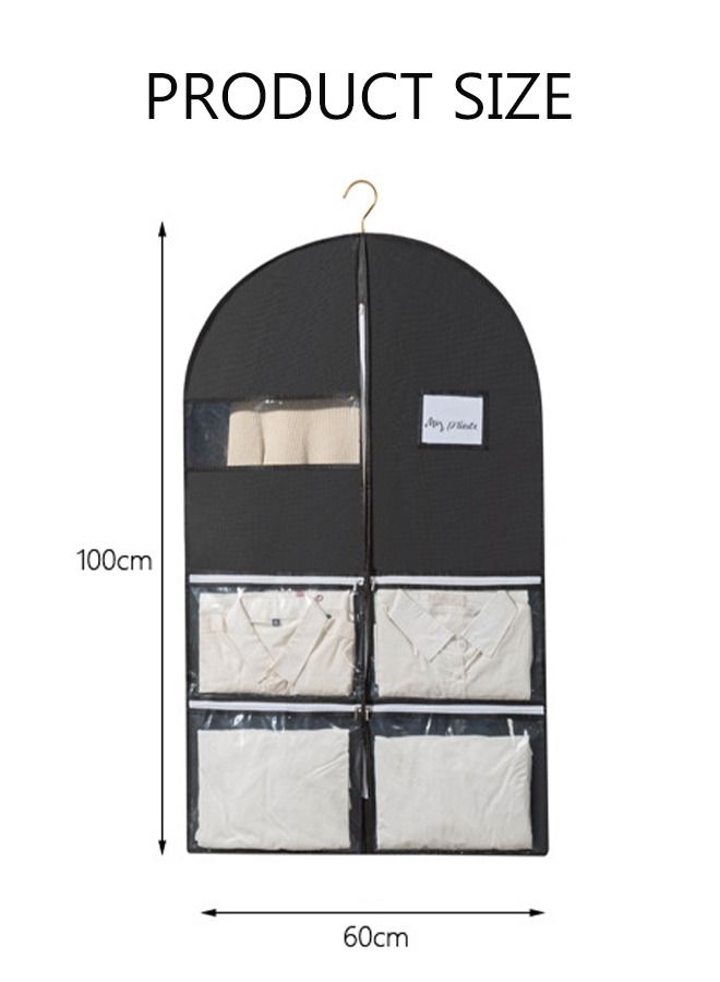 DUNISO 2PCS Clothes Dust Cover Non-woven Garment Bag With 4 Zipper Pockets And Clear Window for Clothet Storage Or Travel 60x10x125cm - Image 4