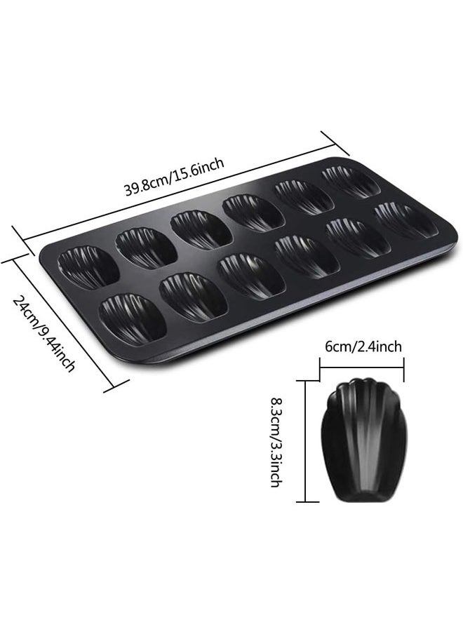 Arabest Nonstick Madeleine Pan, 12 Cavity Shell Shape Carbon Steel Baking Cake Mold Pan Oven Baking-Black  - Image 2