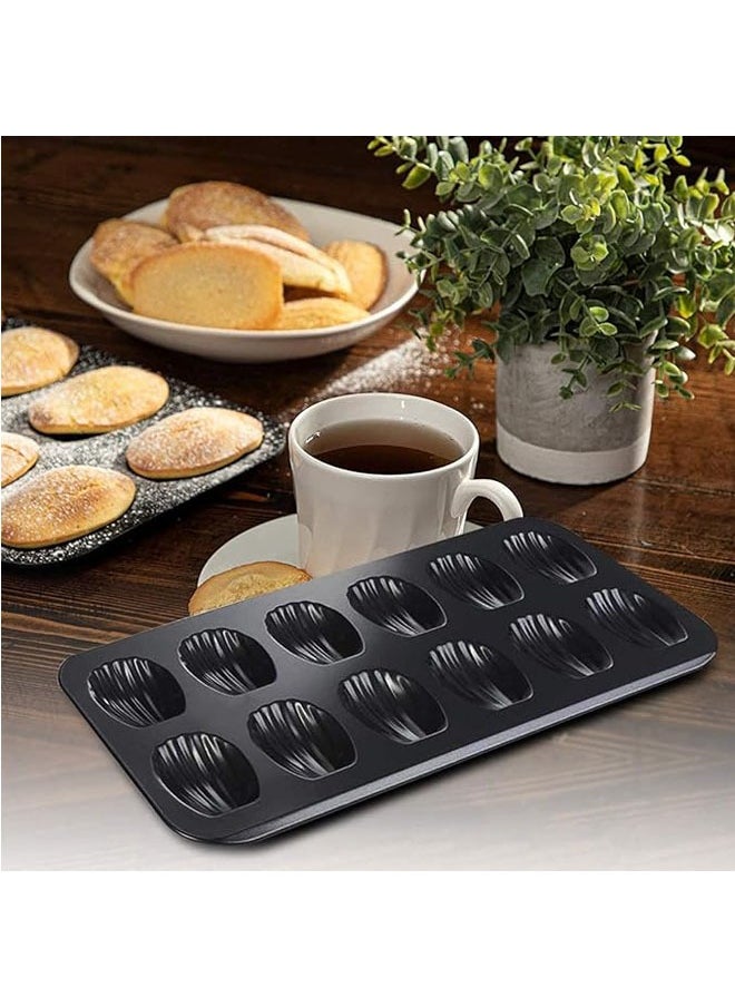 Arabest Nonstick Madeleine Pan, 12 Cavity Shell Shape Carbon Steel Baking Cake Mold Pan Oven Baking-Black  - Image 3