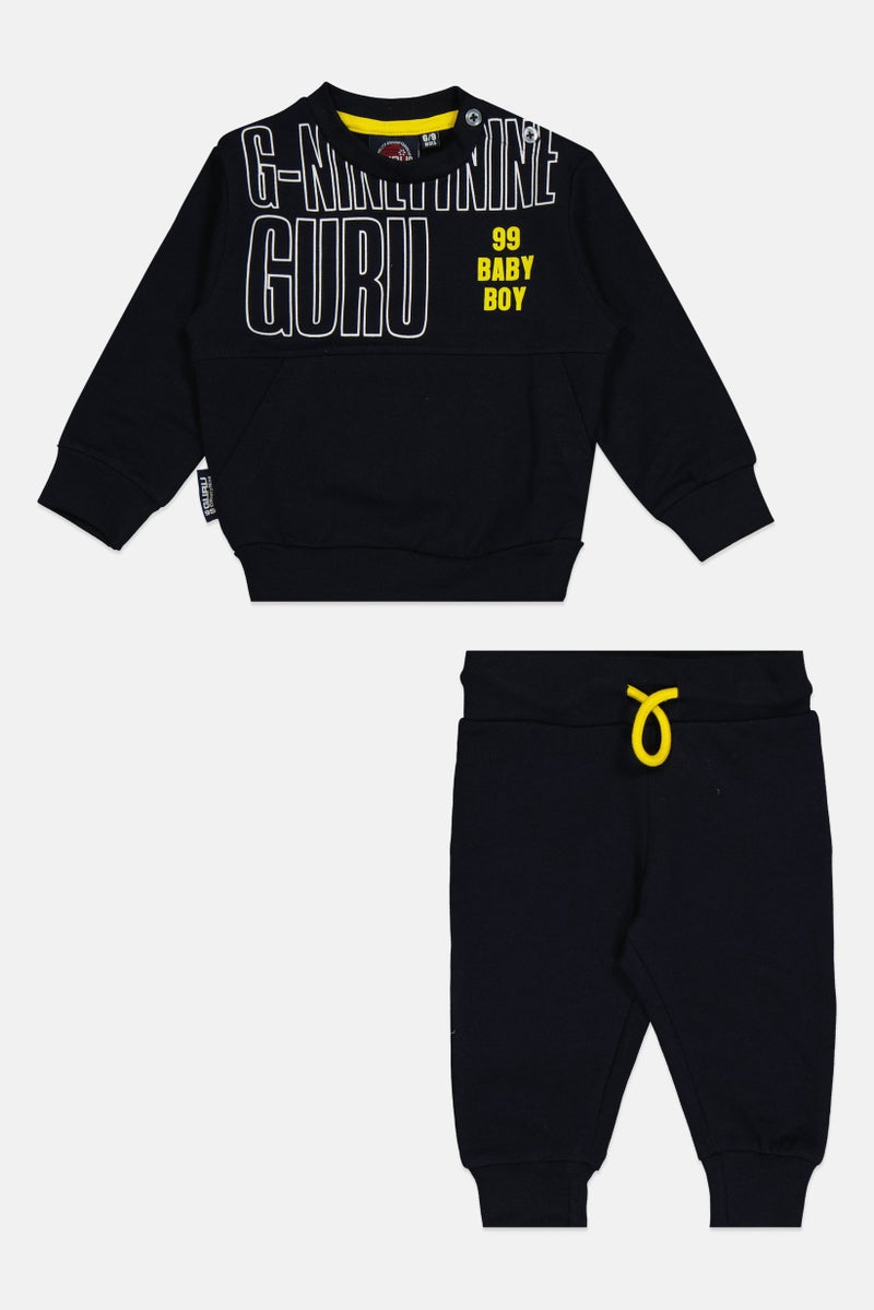 Guru 99 Toddlers Boy 2 Pcs Graphic Print Long Sleeve Tracksuit , Navy - Image 2