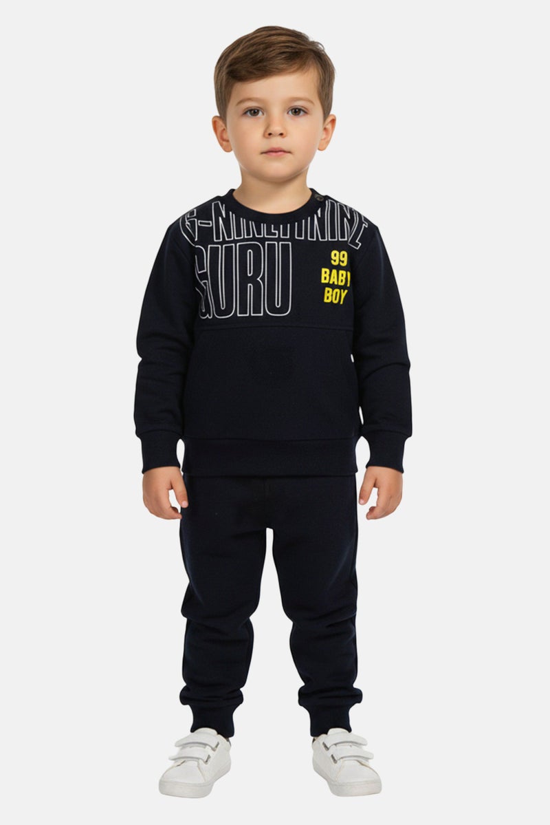 Guru 99 Toddlers Boy 2 Pcs Graphic Print Long Sleeve Tracksuit , Navy - Image 1