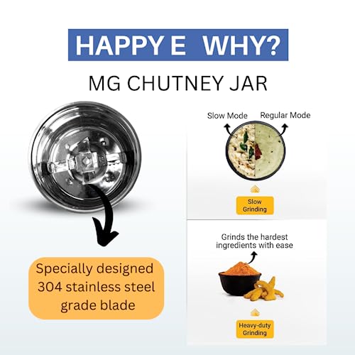 HAPPY E 400ML Chutney Jar for Mixer-Grinders | Stainless-Steel Small-Batch Jar, Leak-Resistant Riveted Build | Dry & Wet Grinding | Easy Clean - Image 4