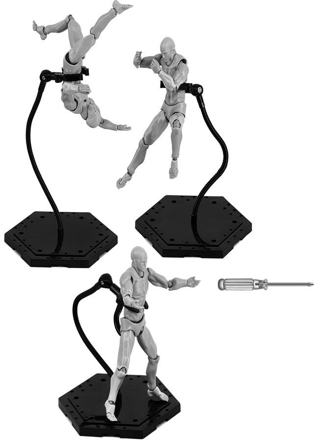 Yocoolfun 3 Pack Black Action Figure Stand,Action Figure Display Holder Stand Base,Compatible with HG RG SD SHF Gundam 1/144 Toy,Doll Stop Motion Holder Stand with Screwdriver - Image 1