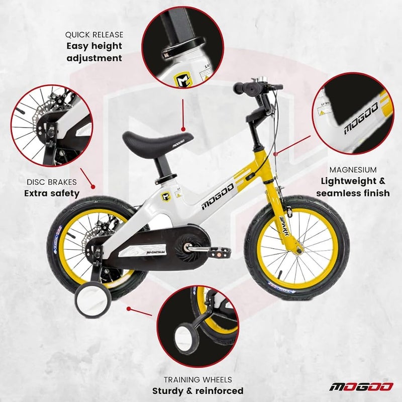 Mogoo Spark Kids Magnesium Alloy Lightweight Bike for 2-8 Years Old Boys Girls, Adjustable Height, Disc Handbrakes, 12in 14in 16-Inch Bicycle w Training Wheels - Image 3