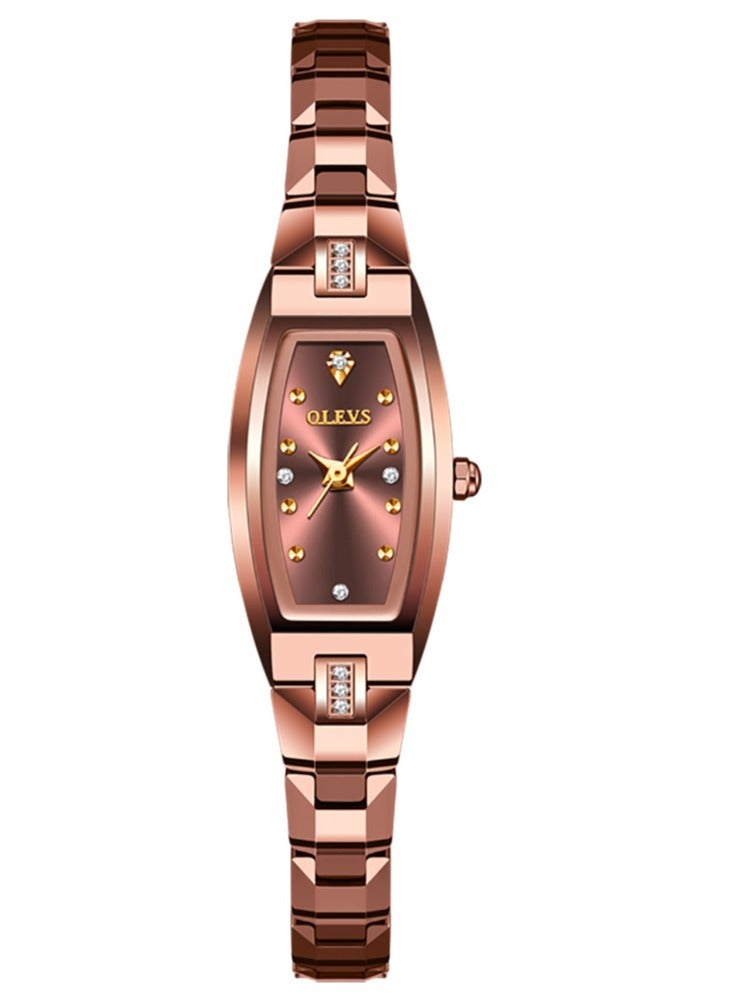 OLEVS Women Watches Imported Tungsten Steel movement And Strap Rose Gold Quartz Waterproof Small Tonneau Shape Wrist Watch - Image 1