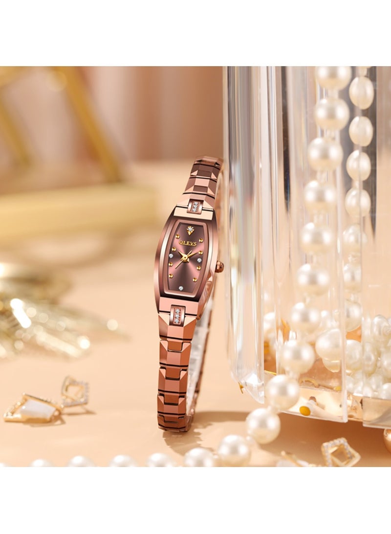 OLEVS Women Watches Imported Tungsten Steel movement And Strap Rose Gold Quartz Waterproof Small Tonneau Shape Wrist Watch - Image 2