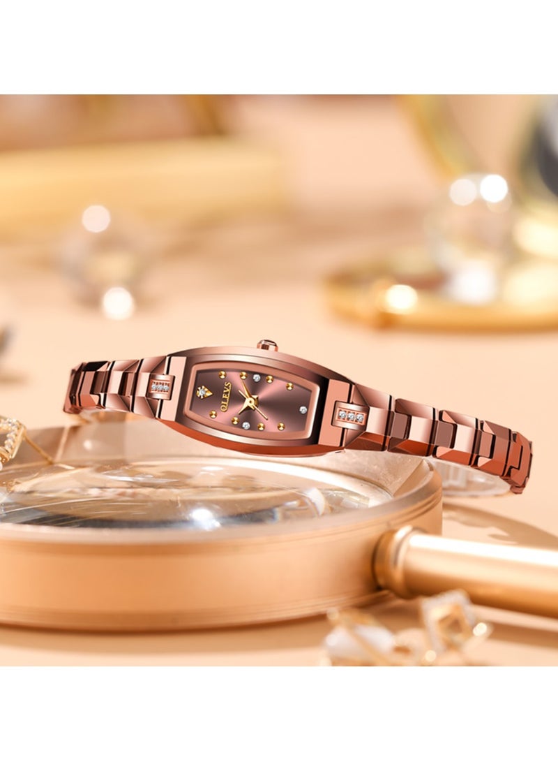 OLEVS Women Watches Imported Tungsten Steel movement And Strap Rose Gold Quartz Waterproof Small Tonneau Shape Wrist Watch - Image 3