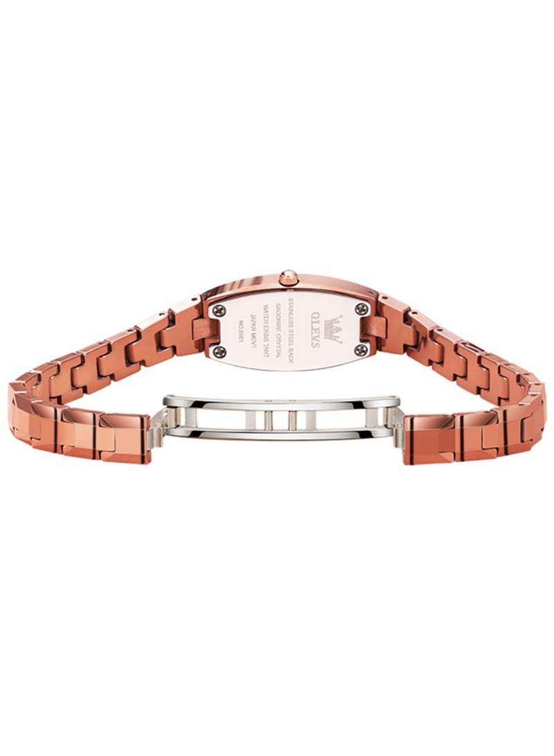 OLEVS Women Watches Imported Tungsten Steel movement And Strap Rose Gold Quartz Waterproof Small Tonneau Shape Wrist Watch - Image 4