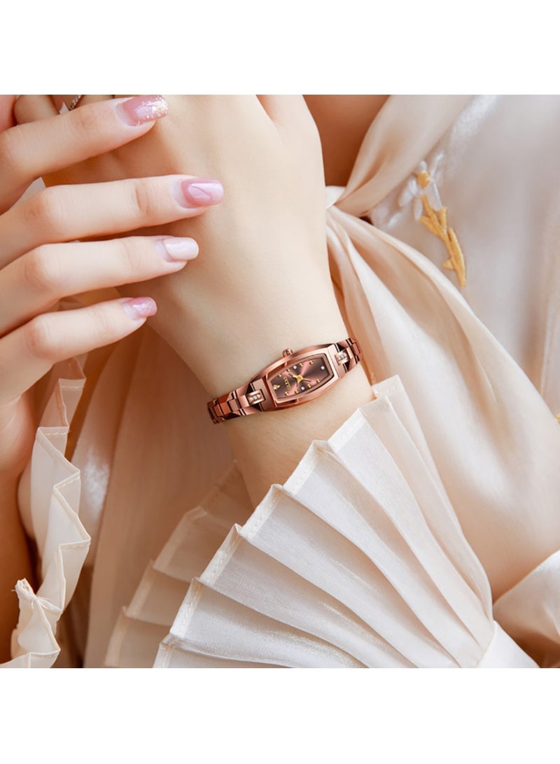 OLEVS Women Watches Imported Tungsten Steel movement And Strap Rose Gold Quartz Waterproof Small Tonneau Shape Wrist Watch - Image 5