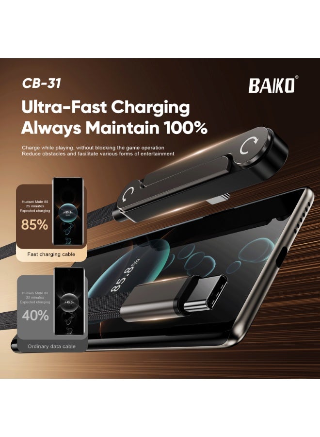 Baiko 240W USB-C to USB-C Fast Charging Cable with Built-in 360° Foldable Stand — smartphones, tablets & laptops with ultra-fast PD 3.1 charging, durable braided design, and hands-free viewing convenience in one stylish 1.5m Type-C cable. - Image 2