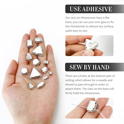 Dowarm White Sew on Rhinestones 104 PCS Mixed Shapes Glass Sew on Crystals for Crafts Metal Flatback Claw Gemstones for Jewelry Making Costumes Clothes Garment, Crystal Clear - Image 4