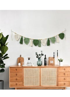 Antikiano Boho Decorative Macrame Wall Hanging, Woven Leaves Tapestry, Chic Tapestry, Fringe Garland for Bedroom, Living Room, Children's Room (Green)  - Image 5