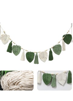 Antikiano Boho Decorative Macrame Wall Hanging, Woven Leaves Tapestry, Chic Tapestry, Fringe Garland for Bedroom, Living Room, Children's Room (Green)  - Image 3