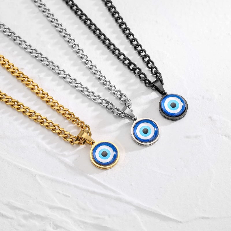 RS Layered Evil Eye Necklaces for Men Boys Layering Stainless Steel Blue Third Pendant Chain Necklace Jewelry Gifts Him Son Teen Teenage Silver - Image 5