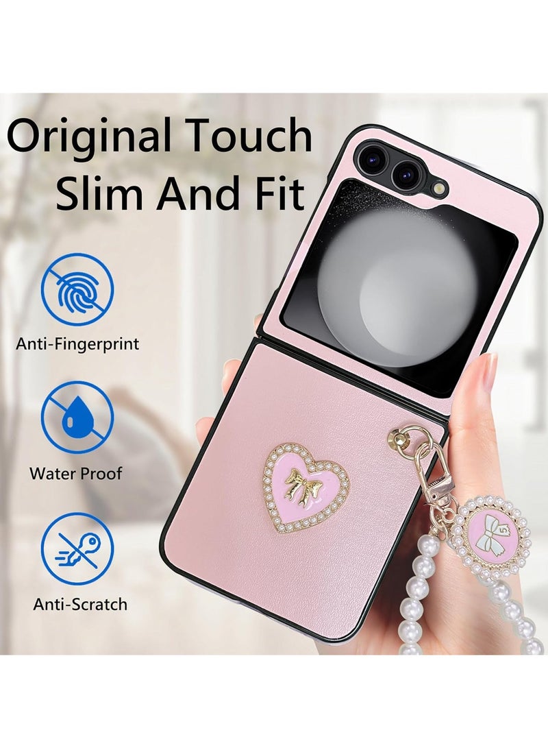 general Galaxy Z Flip 6 Cute Phone Case with Strap,Heart Design Z Flip 6 Women's Case,Samsung Galaxy Z Flip 6 Lightweight Full Protection PU Leather Case - Image 3
