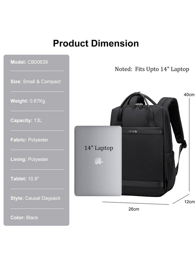 Chantria حقيبة ظهر شانتريا النسائية الأنيقة لحاسوب 14 بوصة 13 لتر متعددة الجيوب مقاومة للماء مع مقبض علوي وحزام أمتعة، حقيبة نسائية للمكتب والكاجوال والجامعة، سوداء - Image 3