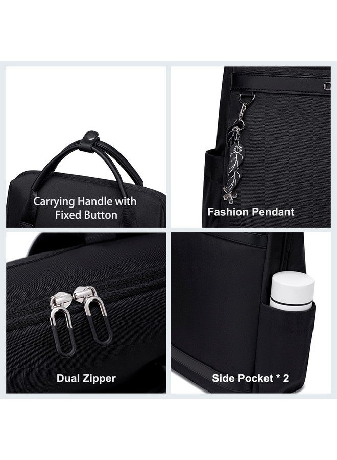 Chantria حقيبة ظهر شانتريا النسائية الأنيقة لحاسوب 14 بوصة 13 لتر متعددة الجيوب مقاومة للماء مع مقبض علوي وحزام أمتعة، حقيبة نسائية للمكتب والكاجوال والجامعة، سوداء - Image 4