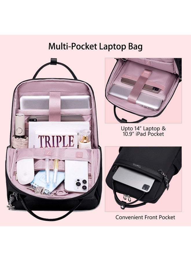 Chantria حقيبة ظهر شانتريا النسائية الأنيقة لحاسوب 14 بوصة 13 لتر متعددة الجيوب مقاومة للماء مع مقبض علوي وحزام أمتعة، حقيبة نسائية للمكتب والكاجوال والجامعة، سوداء - Image 2