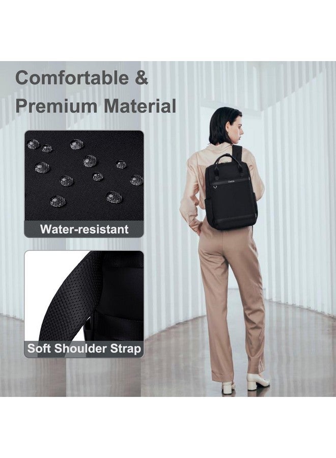 Chantria حقيبة ظهر شانتريا النسائية الأنيقة لحاسوب 14 بوصة 13 لتر متعددة الجيوب مقاومة للماء مع مقبض علوي وحزام أمتعة، حقيبة نسائية للمكتب والكاجوال والجامعة، سوداء - Image 5